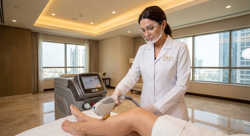 DHA-licensed doctor performing laser hair removal at Rere Polyclinic Dubai