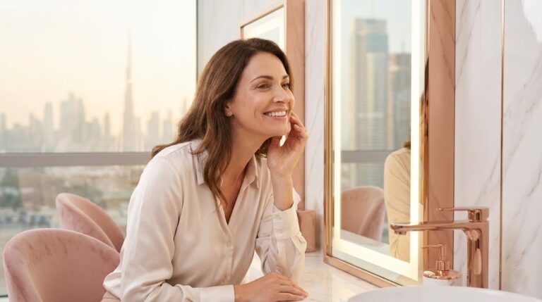 Woman admiring natural Botox results at Rere Polyclinic Dubai — DHA licensed aesthetic clinic