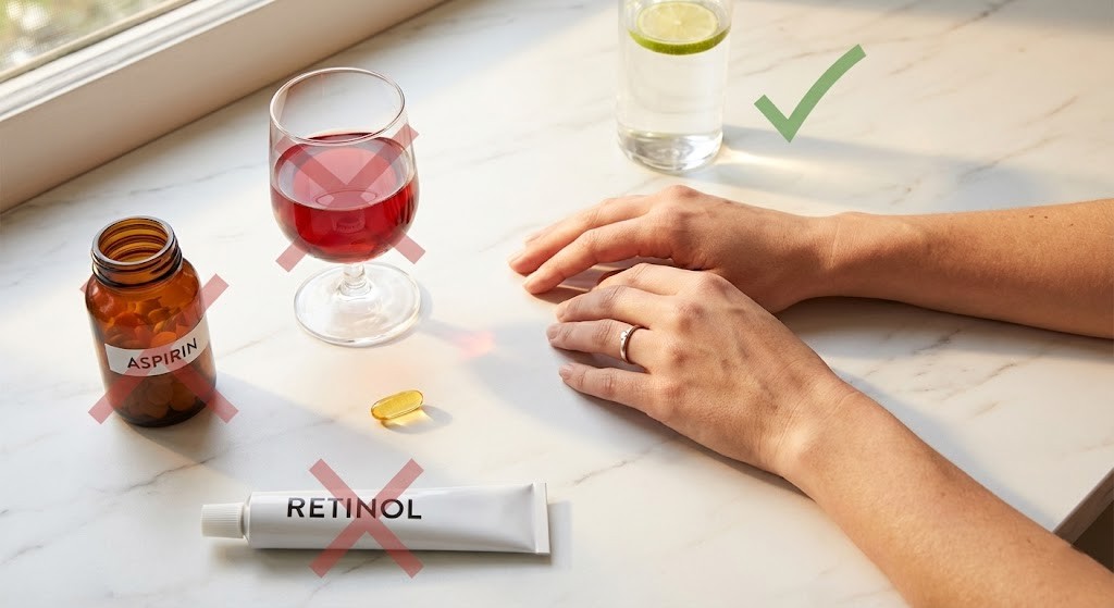 what to avoid before Botox treatment – no aspirin alcohol or retinol for 3 to 5 days